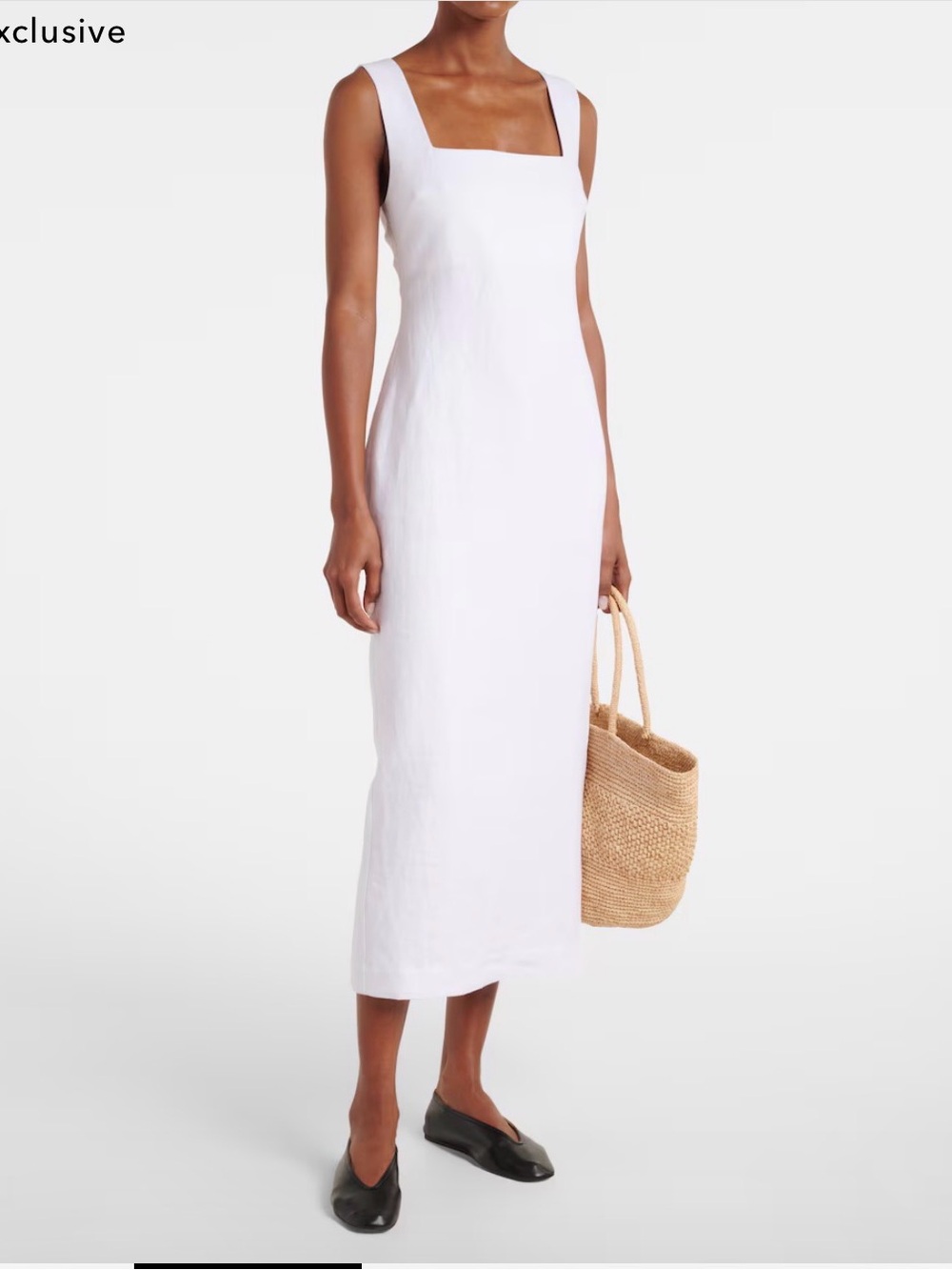 Posse Alice White Square-Neck Linen Midi Dress - Picture 1 of 5